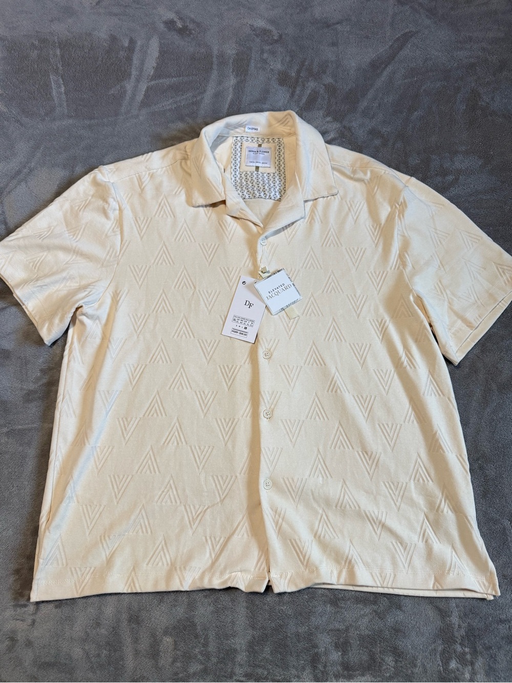 Denim & Flower Cream Short-Sleeve Textured Camp-Collar Shirt